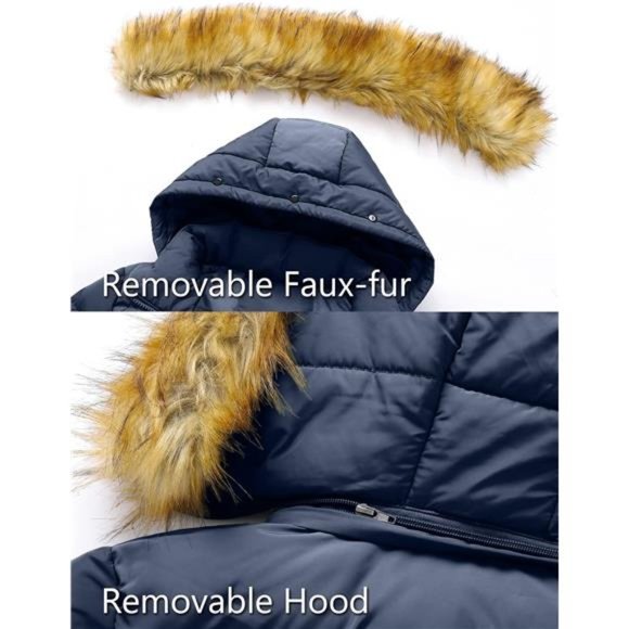 Women's Winter Down Thicken Jacket Puffer Parka Coat with Removable Fur Hood - Picture 2 of 7